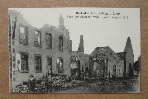 Ansichtskarte AK Bruderdorf Brouderdorff Saarburg Sarrebourg Lothringen 1914 zerstörter Ort Schlachtfeld Ortsansicht Frankreich France 57 Moselle